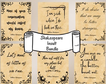 16 Witty Shakespeare Insults Bundle - Downloadable Classroom Decor, Literature Wall Art for English Classrooms, Printable Quotes