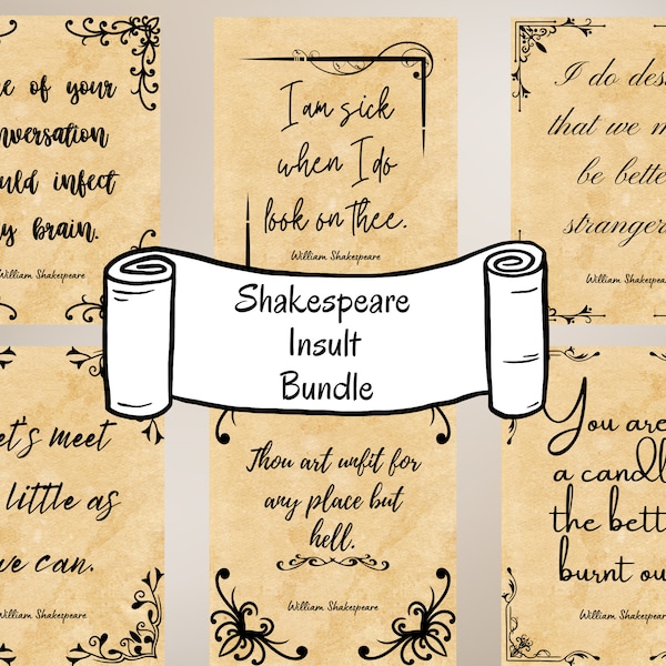 Paquete de 16 insultos ingeniosos de Shakespeare - Decoración de aula descargable, arte de pared de literatura para aulas de inglés, citas imprimibles