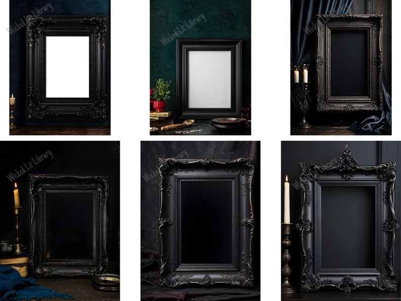 Ornate picture frames. Intricate empty picture frame mockups for gothic wall art. Perfect for macabre projects.