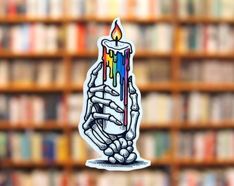 Gideon the Ninth Inspired Necromancer Sticker | Skeleton Hand with Rainbow Dripping Candle | Sapphic Bookish Sticker | Locked Tomb Series