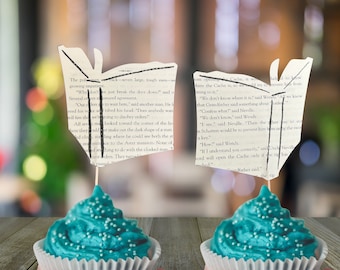 Book Page Cupcake Toppers | Open Book Cupcake Topper | Baby Shower Decor | Book Lovers Wedding Dessert Toppers | Recycled Book Paper