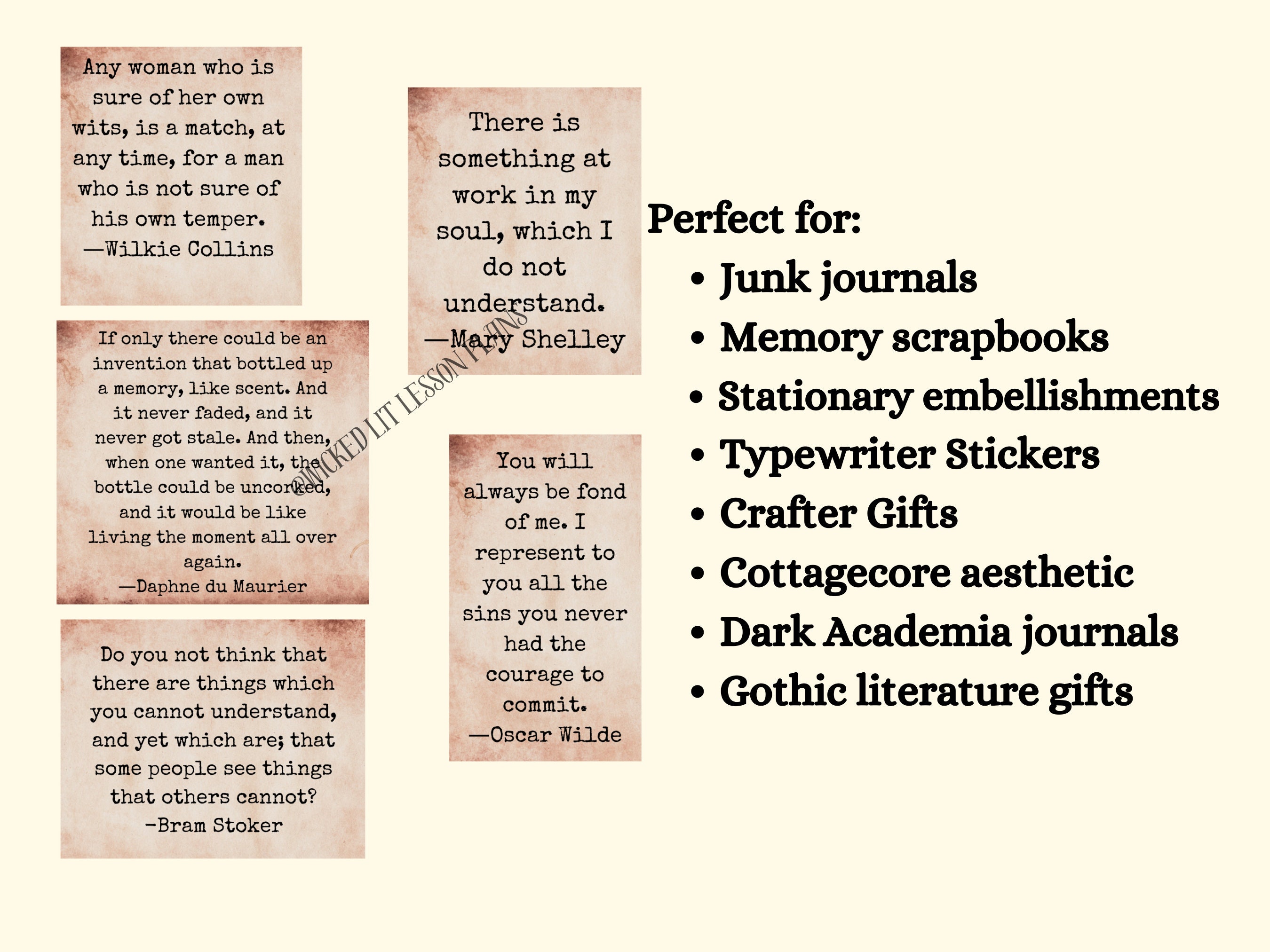 Gothic Typewriter Quotes Printable Dark Cottagecore Journal Stickers ...