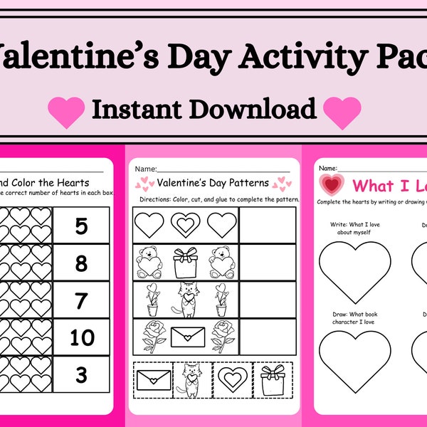 Valentine's Day Fun for Kids - Printable Activity Pack with Counting, Patterns, & Coloring, Ideal for Classroom or Homeschool