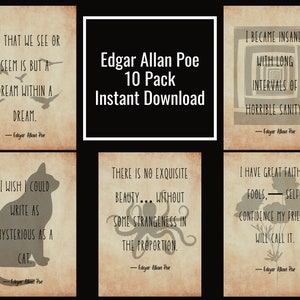Edgar Allan Poe Quote Bundle - Macabre Gothic Romance Digital Print, Bookish Horror Decor, Spooky Gift for Literature Lovers