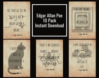 Edgar Allan Poe Quote Bundle - Macabre Gothic Romance Digital Print, Bookish Horror Decor, Spooky Gift for Literature Lovers