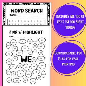 Sight Word Activity Busy Pack/bundle Word Search & Fun Vocabulary ...