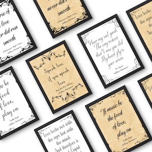 Impressões digitais de citações de amor de William Shakespeare, placas de mesa de casamento, decoração de chá de panela, arte romântica, download digital de literatura inglesa