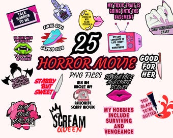 Scream Queen PNG Bundle: Vintage Horror Movie Graphics (Digital Download, Commercial Use OK