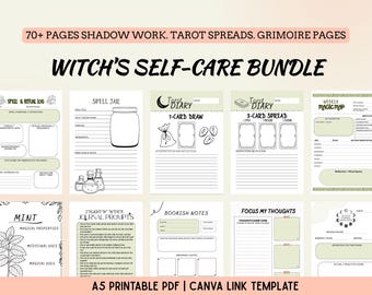 Witchy Planner Self-Care Bundle: Tarot, Shadow Work, Grimoire (A5 PDF + Canva)