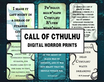 H.P. Lovecraft Digital Download - Call of Cthulhu, Lovecraftian Horror, Eldritch Wall Art for DND Fans - 10 Pack Bundle