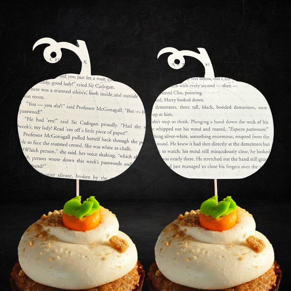 Book Page Pumpkin Cupcake Toppers | Cute Paper Pumpkins | Halloween Party Decor | Fall Autumn Wedding Dessert Toppers | Recycled Book Paper