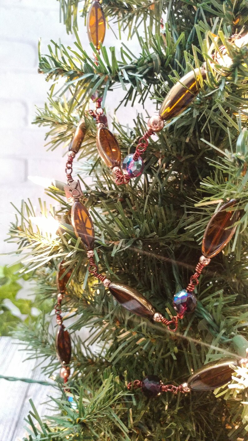 Christmas Thanksgiving Holiday Tree Garland Beaded Copper and Golden Amber.