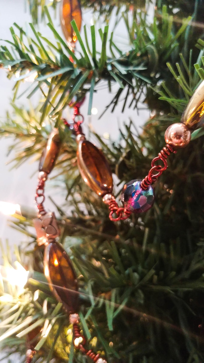Christmas Thanksgiving Holiday Tree Garland Beaded Copper and Golden Amber.