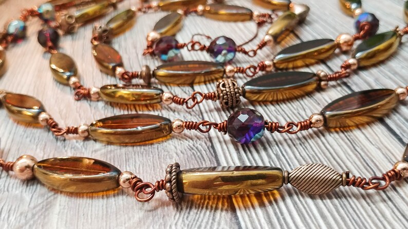 Christmas Thanksgiving Holiday Tree Garland Beaded Copper and Golden Amber.