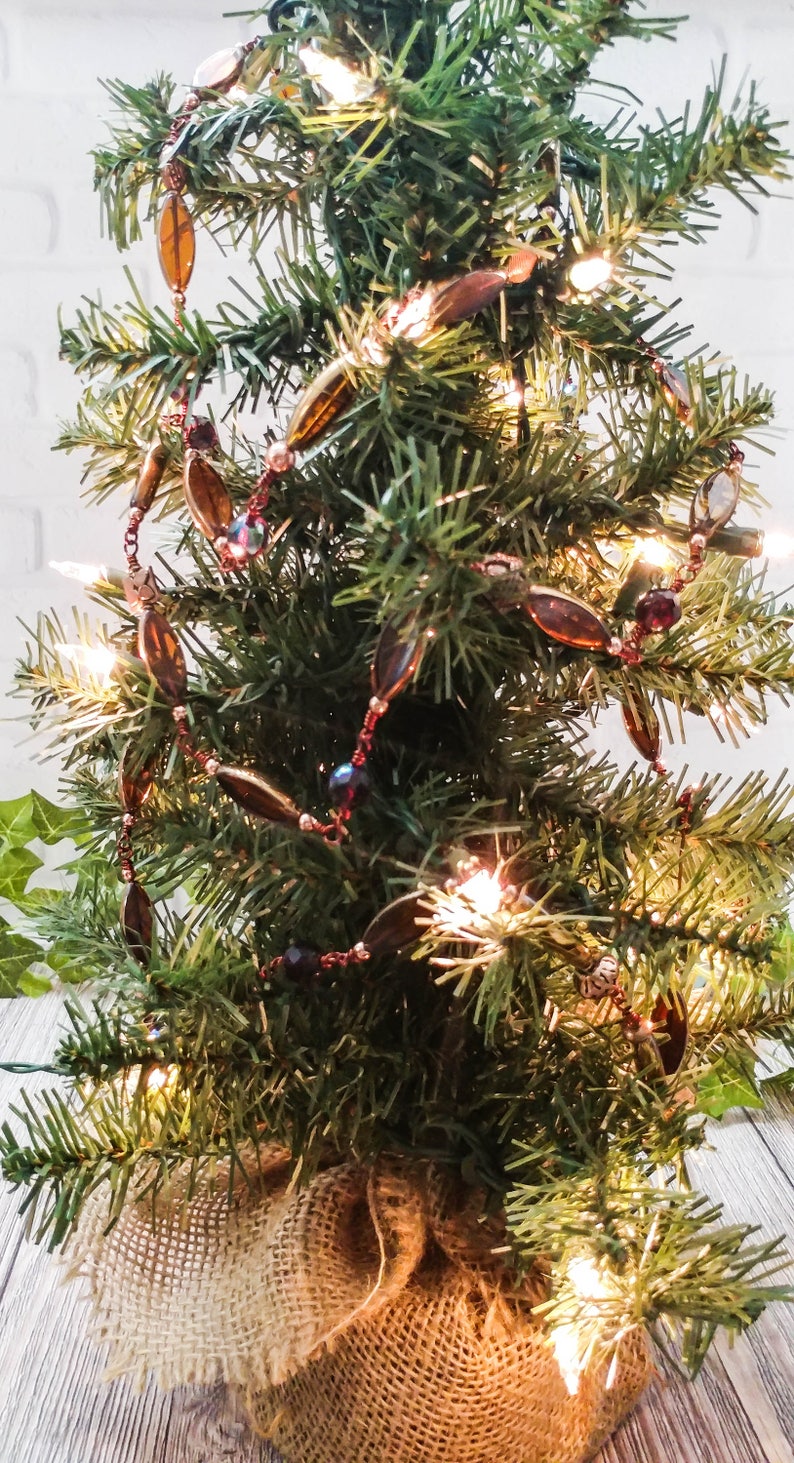 Christmas Thanksgiving Holiday Tree Garland Beaded Copper and Golden Amber.