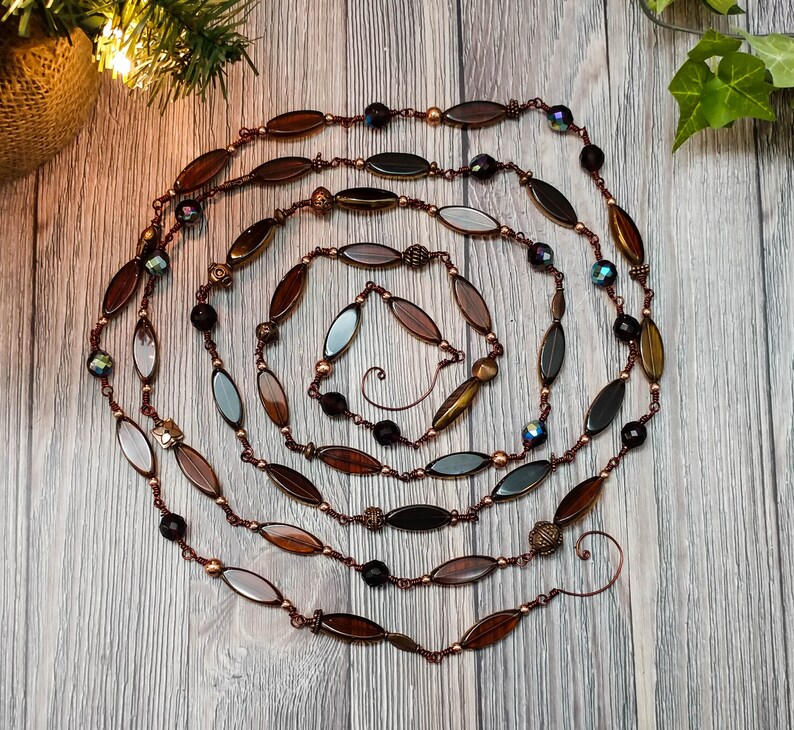 Christmas Thanksgiving Holiday Tree Garland Beaded Copper and Golden Amber.