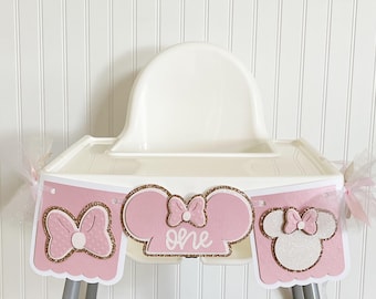 Minnie High Chair Banner|Minnie Banner|1st Birthday Banner|Personalized Birthday Decor|Minnie Party, Kids Birthday Party|High Chair Decor