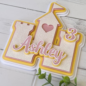 Princess Castle Personalized Cake Topper|Princess Birthday Cake Topper Pink|Princess Party Cake Topper|Castle Cake Topper|Cinderella Party