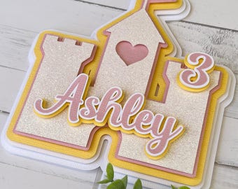 Princess Castle Personalized Cake Topper|Princess Birthday Cake Topper Pink|Princess Party Cake Topper|Castle Cake Topper|Cinderella Party