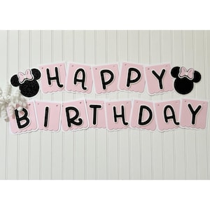 Minnie Birthday Banner in Pink and Black|Pink Mouse Banner|Birthday Minnie|Minnie Pink Birthday|Minnie Birthday Banner|Happy Birthday Banner