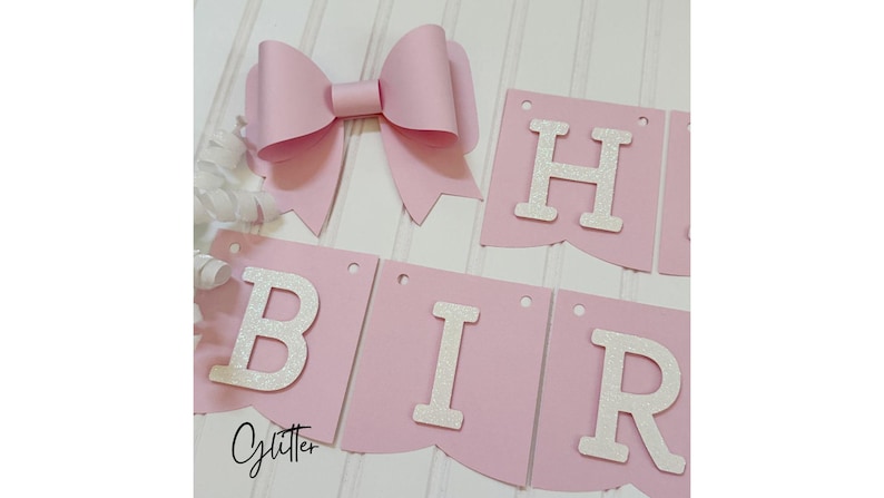 Pink Bow Birthday Banner|Happy Birthday Bow Banner|Bow 1st Birthday Banner|Bow Birthday Banner|Coquette Bow Birthday image 4