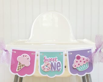 Sweet One High Chair Banner|Ice Cream Birthday Banner|Sweet One Donut Banner|Donut Birthday Banner|Cupcake Banner|Sweet One Birthday