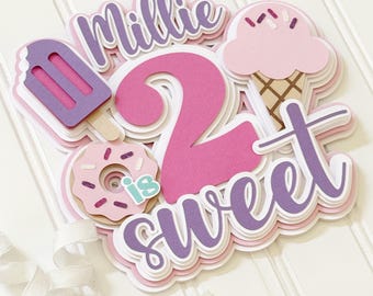 Two Sweet Personalized Cake Topper|Donut Birthday Cake Topper|Ice Cream Birthday Party|Sweets Birthday|Two Sweet Birthday|2nd Birthday Cake