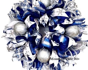 winter wreath blue winter wreath holiday wreath christmas wreath winter decor blue silver wreath front door wreath blue mesh wreath - Blue Christmas Wreath winter wreath blue winter wreath holiday wreath christmas wreath winter decor blue silver wreath front door wreath blue mesh wreath - Blue Christmas Wreath