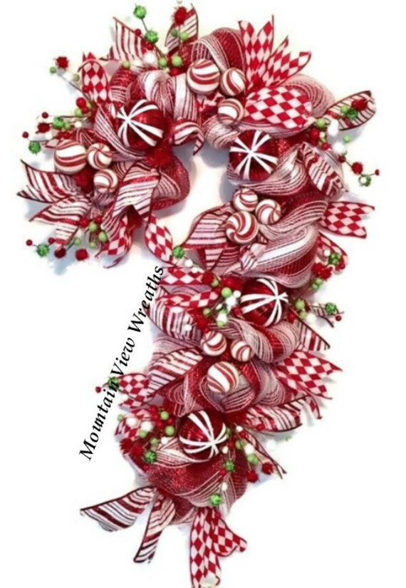 Christmas Wreath Candy Cane Wreath Candy Cane Hanger Red &amp; | Etsy