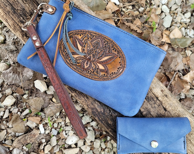 Blue - Hand Print Clutch with Embossed Leather Flap 08 main image 1