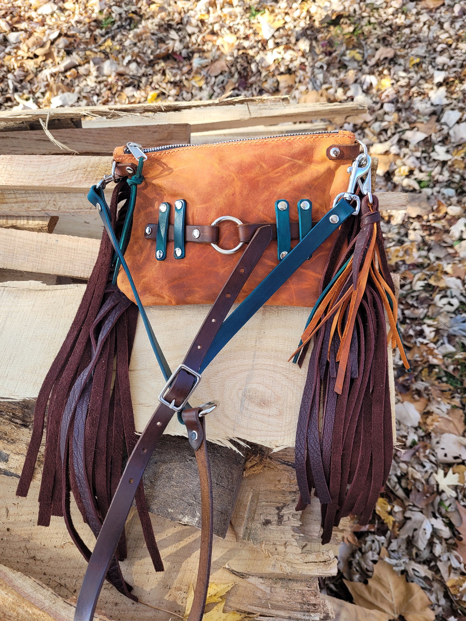 Oreanas Fringe Purse Rutton Ranch Leather Fringe Purse, Orange Turquoise Fringe Bag, Unique Bag, Gift for ...