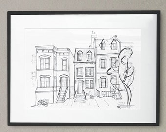 Washington DC Georgetown Sketch Art Print | Minimalist Capital Wall Decor | Black and White Architecture Drawing | East Coast Hometown Gift