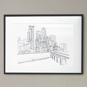 Minneapolis Skyline Sketch Art Print, Downtown Minneapolis MN Print, Minneapolis Gift, Art Gift, Gifts under 15, For Her, For Him