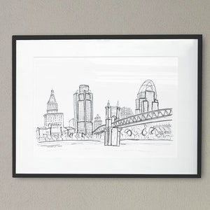 Cincinnati Skyline Sketch Art Print, Cincy OH Print, Cincinnati Gift, Art Gift, Gifts under 15, For Her, For Him