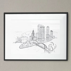 Pittsburgh Skyline Sketch Art Print, Golden Triangle Print, Architecture Sketch, Pittsburgh Gift, Art Gift, Gifts under 15, For Her, For Him image 1