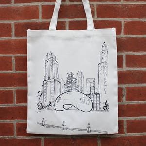 Chicago Art Canvas Tote Bag with Pocket, Chicago Bean Art, Millennium Park Tote, Chicago Architecture, City Sculpture, Skyline Tote