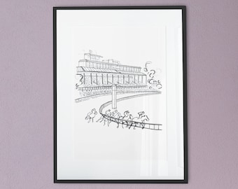 Keeneland Race Course Sketch Art Print | Minimalist Kentucky Wall Decor | Black and White Architecture Drawing | Equestrian Gift