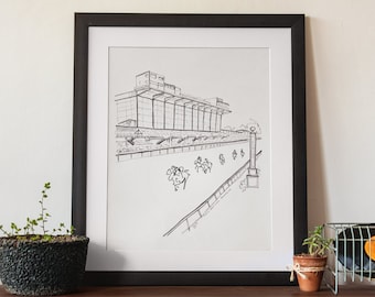 Pimlico Racetrack Sketch Print | Minimalist Maryland Preakness Decorations (Black and White)