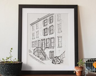 Philadelphia Row House Sketch Art Print | Minimalist Philly Wall Decor | Black and White Architecture Drawing | Local Housewarming Gift