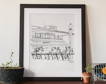 Belmont Park Racetrack Sketch Print | Minimalist New York Architecture Drawing