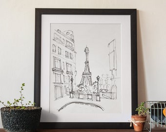 Paris Eiffel Tower Sketch Art Print, France Architecture, Paris Gift, France Gift, Art Gift, Gifts under 15, For Her, For Him