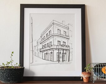 New Orleans Exchange Place Sketch Art Print | Minimalist Louisiana Wall Decor | Black and White Architecture Drawing | French Quarter Gift