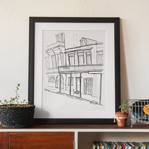 New Orleans Chartres Street Sketch Art Print, French Quarter Print, NOLA Art, NOLA Architecture, Black and White Sketch, Monochrome Decor