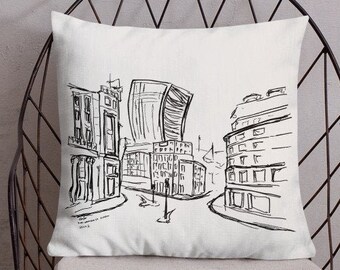 London King William Street Accent Pillow, Walkie-Talkie Skyscraper Throw Pillow, London Decorative Pillow, London Gift, For Her, For Him