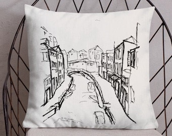 Venice Accent Pillow, Venice Throw Pillow, Italy Decorative Pillow, Monochrome Pillow, Boho Art Pillow, Venice Gift, For Her, For Him