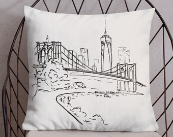 Brooklyn Bridge Accent Pillow, New York City Throw Pillow, New York Decorative Pillow, Boho Art Pillow, NYC Gift, For Her, For Him