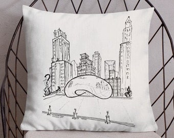 Chicago Bean Accent Pillow, Millennium Park Throw Pillow, Chicago Decorative Pillow, Boho Art Pillow, Chicago Gift, For Her, For Him