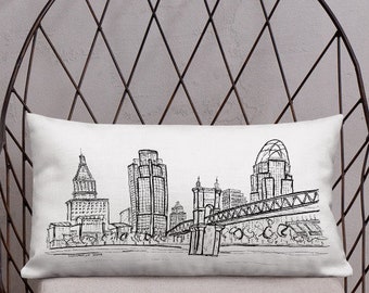 Cincinnati Skyline Accent Pillow, Cincinnati OH Throw Pillow, Downtown Cincy Decorative Pillow, Cincinnati Gift, For Her, For Him