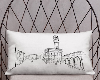 Florence Piazza Accent Pillow, Palazzo Vecchio Throw Pillow, Italy Decorative Pillow, Boho Art Pillow, Florence Gift, For Her, For Him