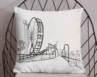 Santa Monica Pier Accent Pillow, Santa Monica Throw Pillow, Monochrome Decorative Pillow, Santa Monica Gift, For Her, For Him